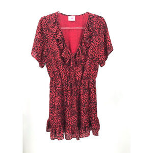 Buddy Love Red Black Print V-Neck Ruffle Mini Dress Size M